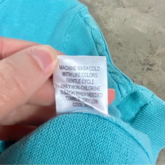 Vintage 90s/Y2K Small Cable Knit Teal Green/Blue Crewneck Sweater Tee Shirt - Picture 11 of 12